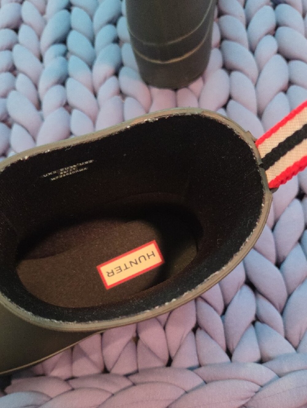 Hunter Black Rain Boots with Red Logo and Striped Pull Tabs - Picture 4 of 5